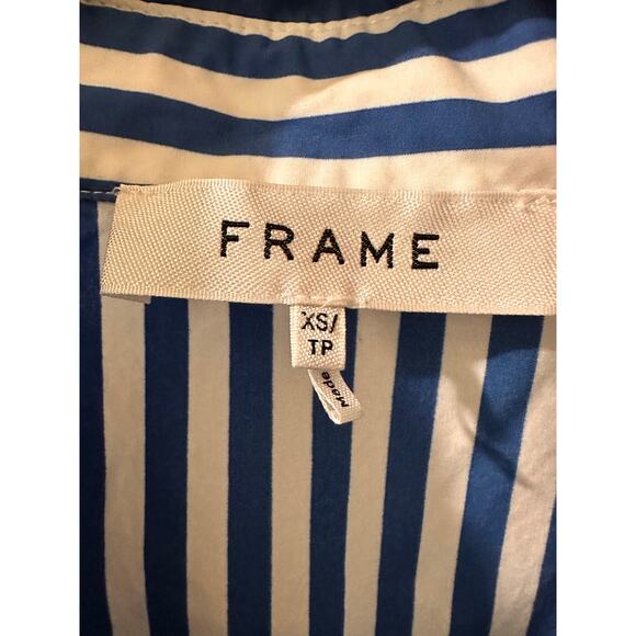 Frame Organic Cotton Striped Cropped Button Front Short Sleeved Shirt, XS - Picture 2 of 9